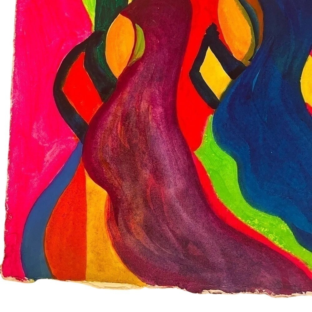 Original Watercolor Painting Abstract Figures Colorful Deckle Edge Unframed - Picture 2 of 6